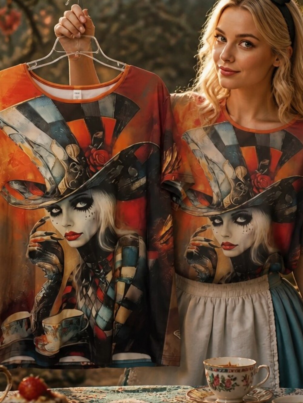 Graphic Art Tee with Vibrant Orange and Blue Illustration